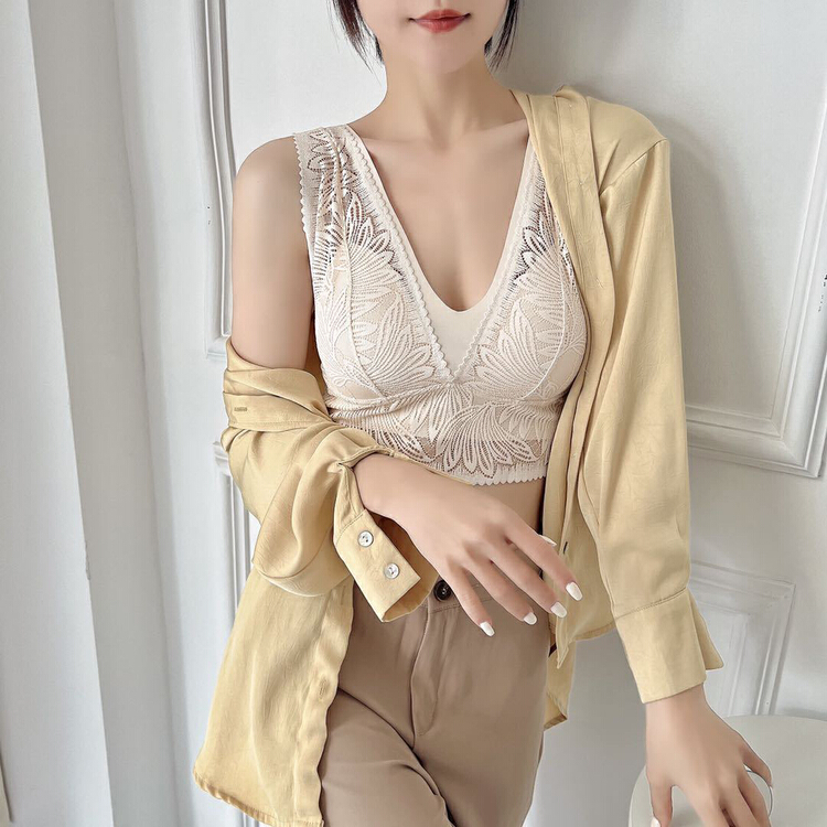 [KD] lace V-neck traceless steel ring gathered latex back underwear 5021# hjy