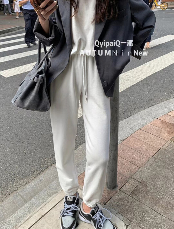 New year in early spring! [q-style] drawstring elastic waist and leg tied solid color casual pants 2219# HBx
