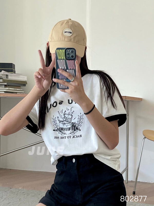 [June] Korean version contrast letter printed short sleeve T-shirt 802877# XYY