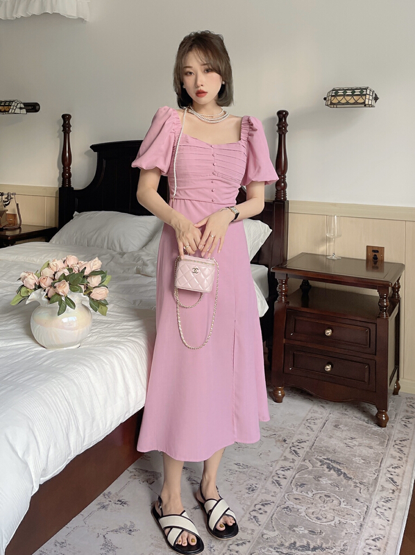 [J2. J1wg] Korean solid color square neck dress 22135-1# cqw