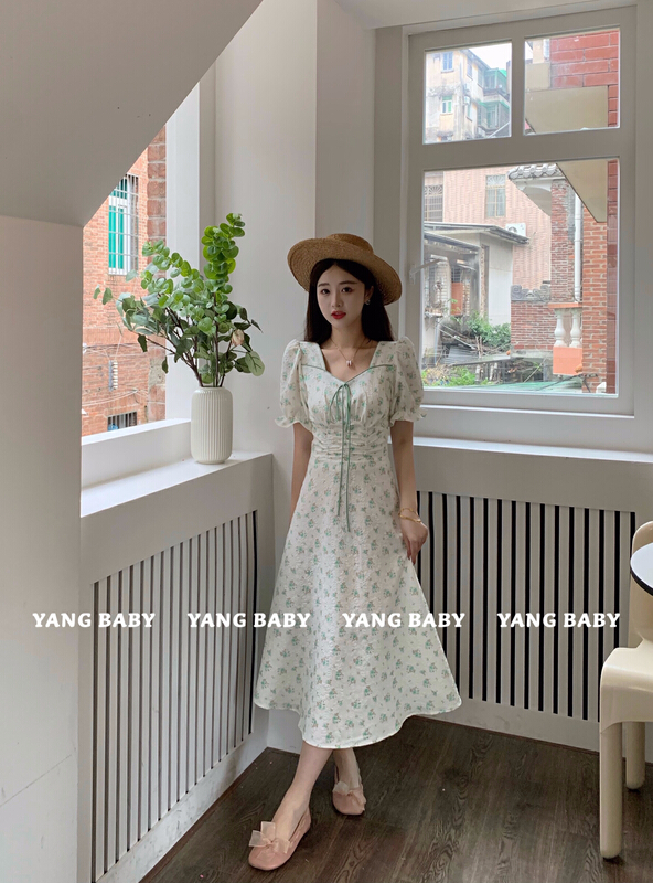 [Yang baby] slim and wrinkled waist fresh floret dress 3052# WTT