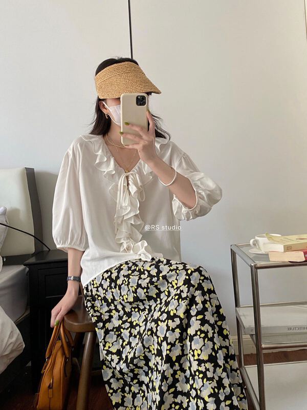 goods in stock! New in early summer! [RS] V-neck Ruffle shirt rs1533# XYY