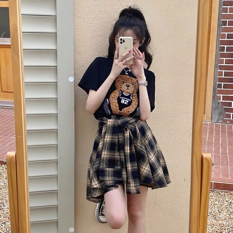 Early spring! [miss Xi Xi] college style bear print short sleeve T-shirt 123# L