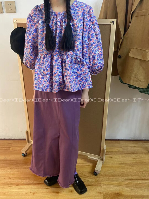 goods in stock! New year in early spring! [far. Xi] Vintage round neck floral blouse 1053# LSW