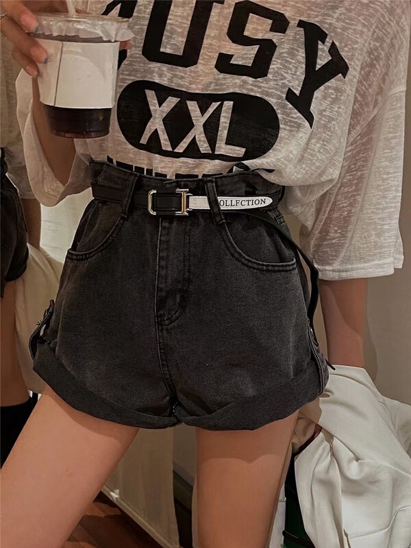 New in early summer! [c.h.z] crimped versatile super slim Korean denim shorts (with belt) 6567# WTT