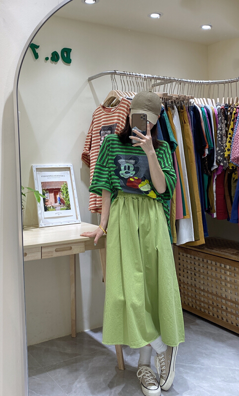 [da. 7] Korean elastic waist medium length skirt 8910# LSL