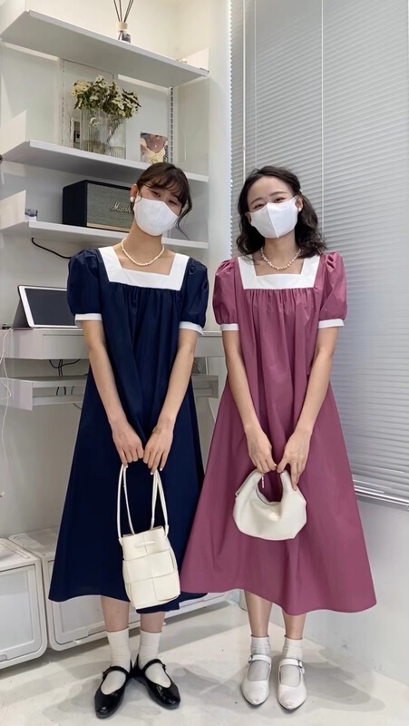 goods in stock! New in early summer! [c.hfeiyang] square neck color blocking back lace up dress 6765# HBx
