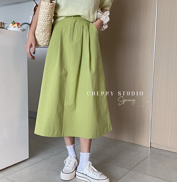 New year in early spring! [cherry studio] Korean Ladies' versatile one button skirt 5048\hbx