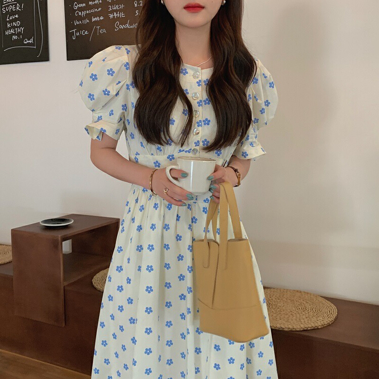 goods in stock! New in early summer! [timely rain] Han Feng ins sweet and playful round neck dress 40095# WPL
