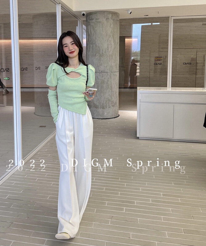 goods in stock! New year in early spring! [digm] versatile drawstring wide leg pure color casual pants 8557-1# zxx