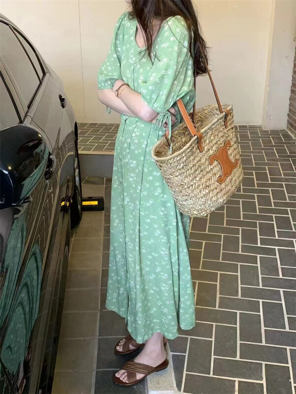 New in early summer! [buyer's selection] Korean floral breasted dress 5087# XJ