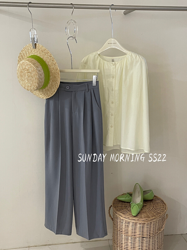 【SUNDAY MORNING】韓版純色泡泡袖圓領排扣小衫  YS1-9057#  ZSY