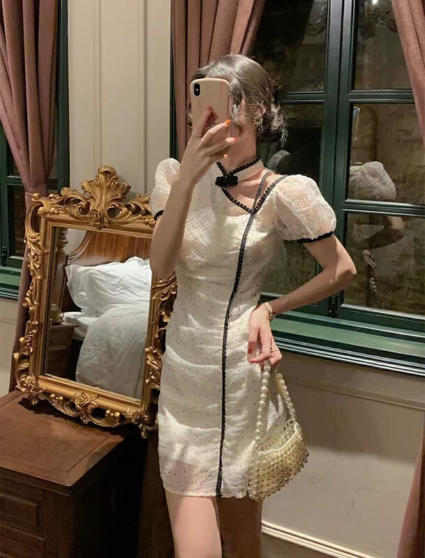 New in early summer! [are studio] Qipao hollow wave point dress 9985# WPL