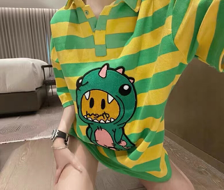[jun.t] smiling face little dinosaur green stripe dress 5946# PCZ