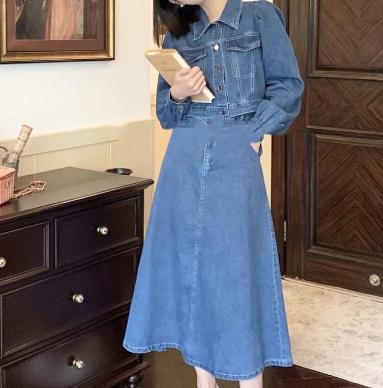 goods in stock! New year in early spring! [JH] wash jeans jacket + high waist loose skirt suit (only suit) 40933# hjy