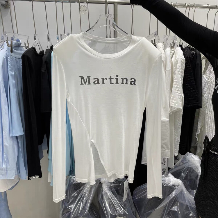 New in early summer! [1to3] split letter printed Tencel long sleeved T-shirt (excluding necklace) 8071# LSW
