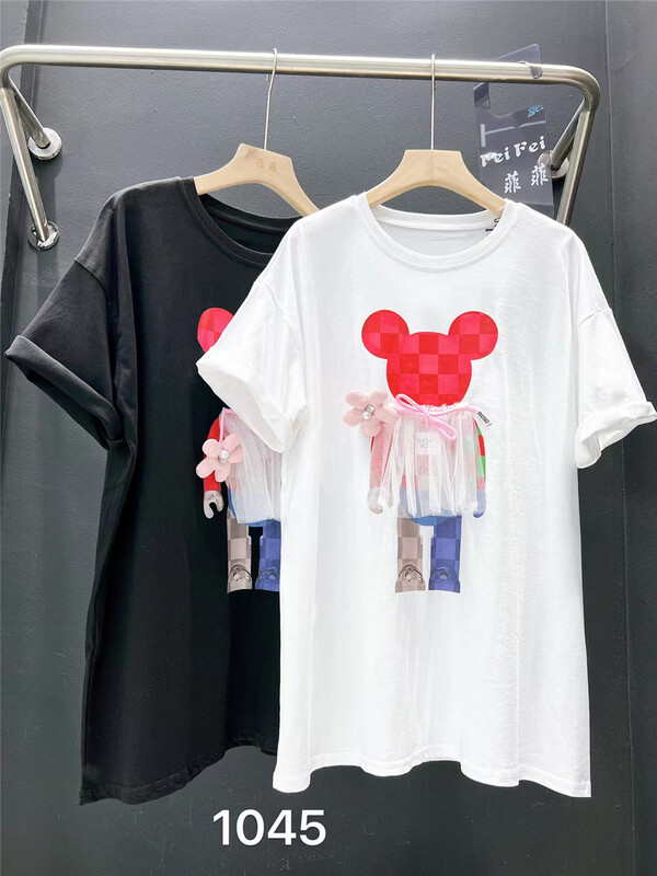 [Feifei] cartoon three-dimensional flower loose short sleeve T-shirt (detachable with flowers) ys1-1045# ozq