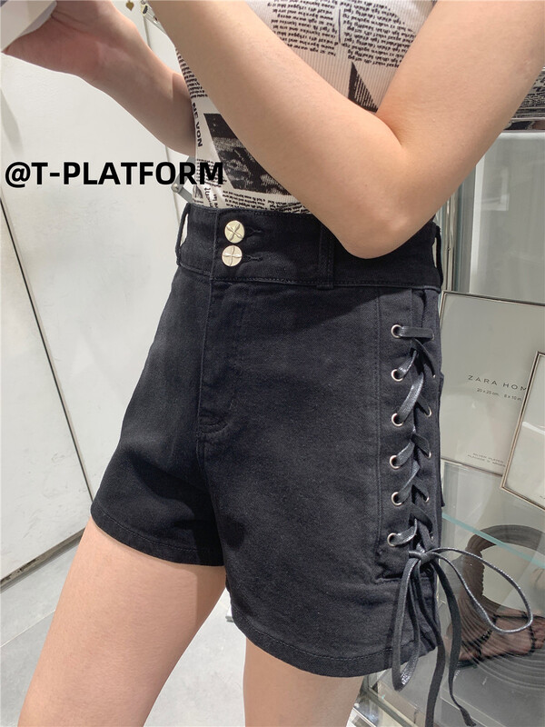 [t-platform] Korean versatile lace up denim shorts w6125# zxx