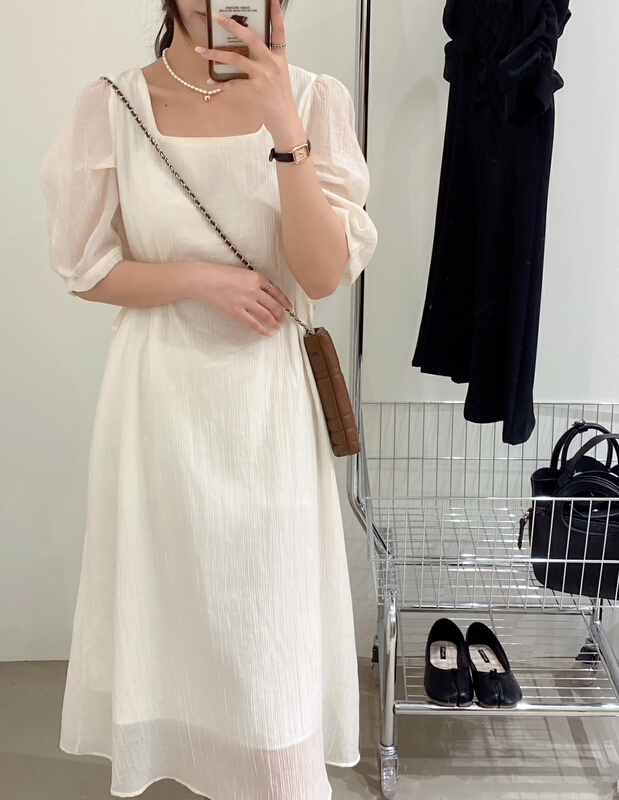 [chocolate] Korean style square neckline waist dress 28085# ll