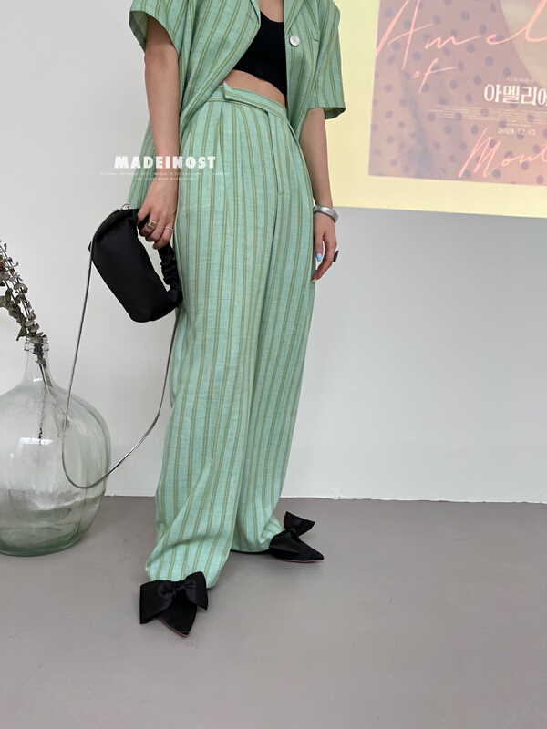 New in early summer! [OSHA madeinost] striped wide leg slacks 86268# ll