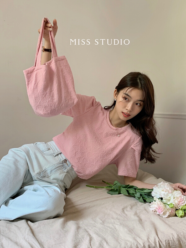 New in early summer! [miss miss miss home] fashion versatile jacquard Crew Neck Shirt (with bag) f2222# zjy