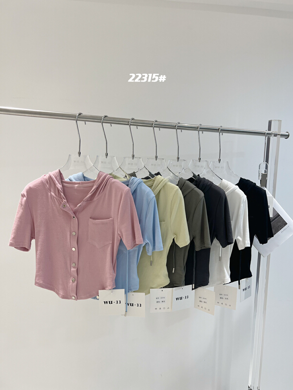 Main push 7 colors! [Wu. 33] Korean slim hooded breasted short sleeved T-shirt 22315# WTT