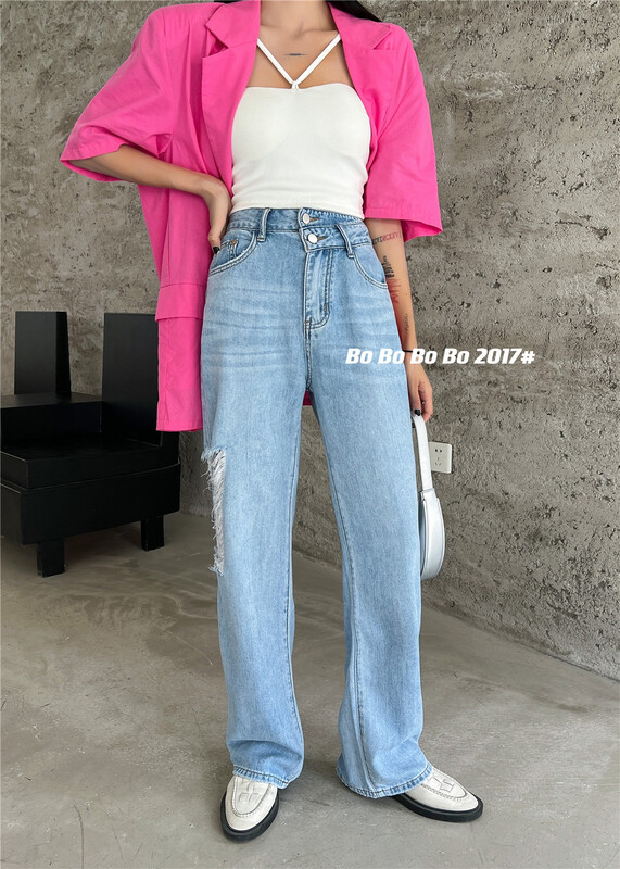 [Bobo] Korean loose and hole casual jeans 2017# cqw