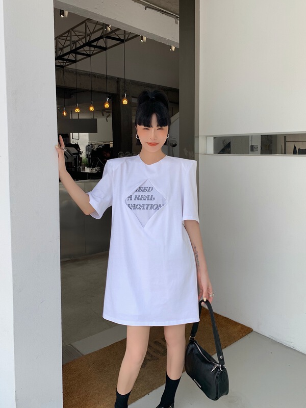 [pink Pinker] round neck lettered printed fashion short sleeve T-shirt 82397# LSL