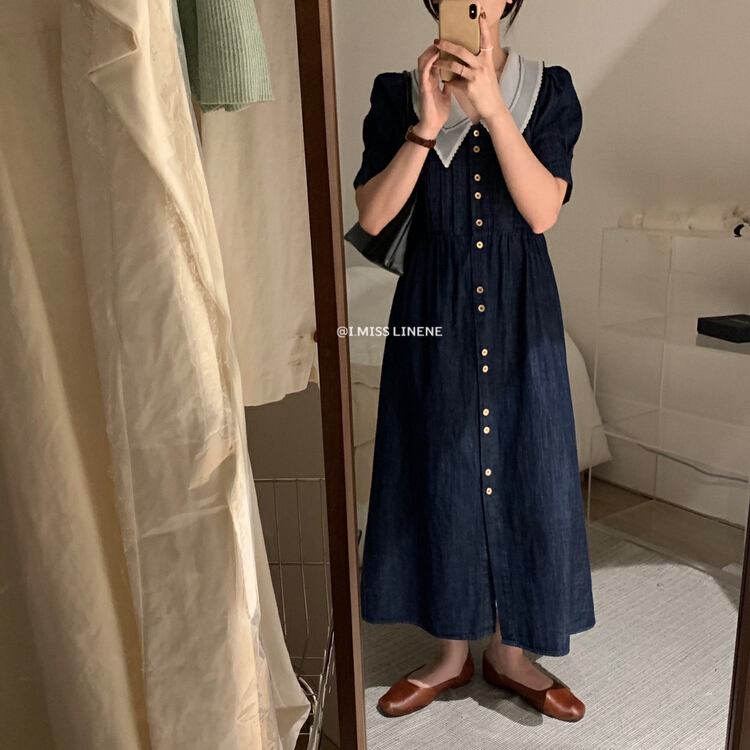 [Imiss] Korean lace stitched denim dress cx8066# LSW