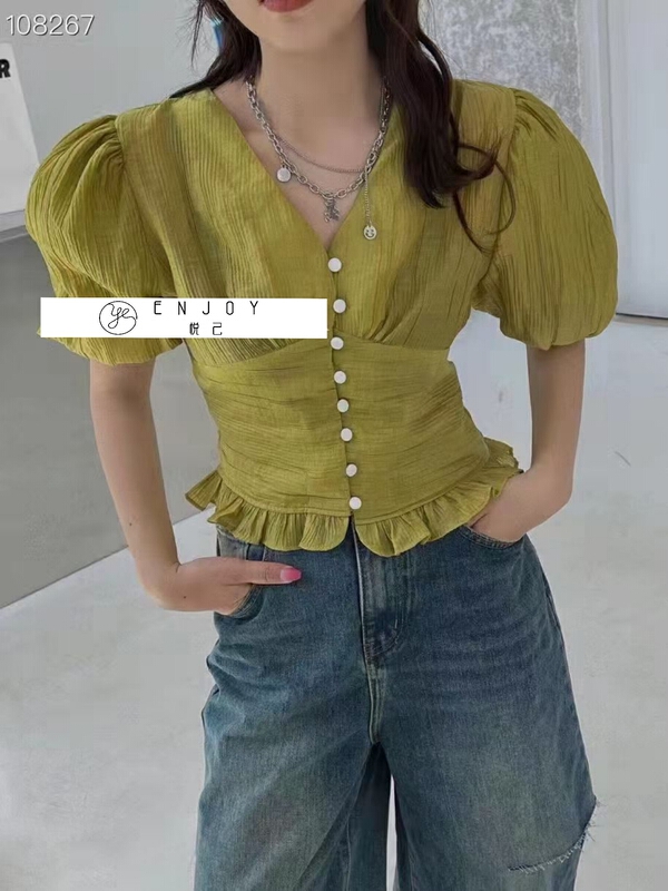 goods in stock! [enjoy · Yueji] Korean slim V-neck shirt 8823# PCZ