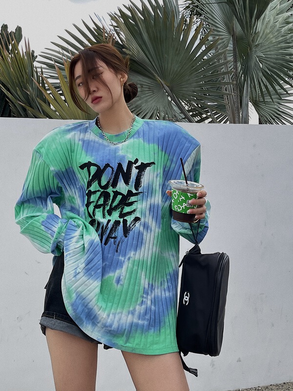 New year in early spring! [wut / N Cola] tie dyed letter trend retro long sleeve T-shirt ys2-6606# LSL
