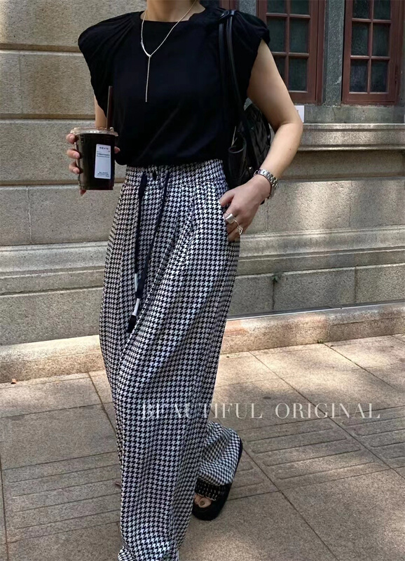 [. MS Buer] Korean loose thousand bird check casual pants 2242# LSW