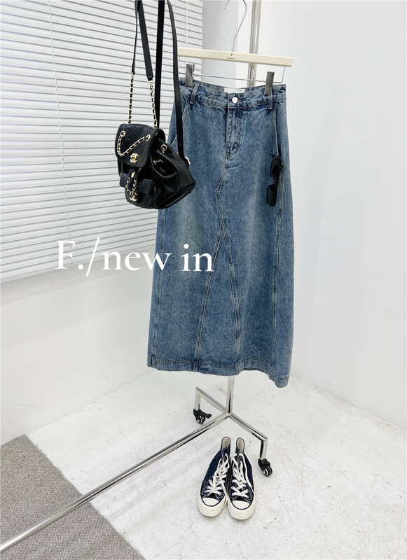 【F】 Korean versatile medium length denim skirt 5001# zxx