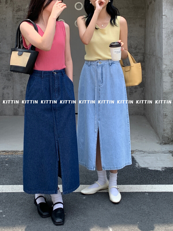 [Kittin] Korean high waist and thin denim skirt (with belt) 656# XYY