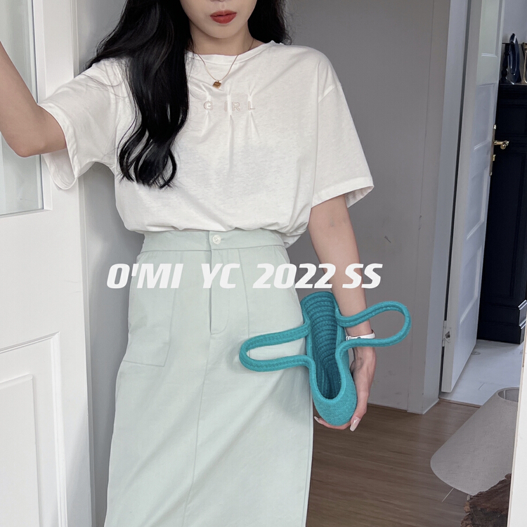 Original price 32.71! New in early summer! [O MI] simple Korean embroidery short sleeve T-shirt 9305# HBx