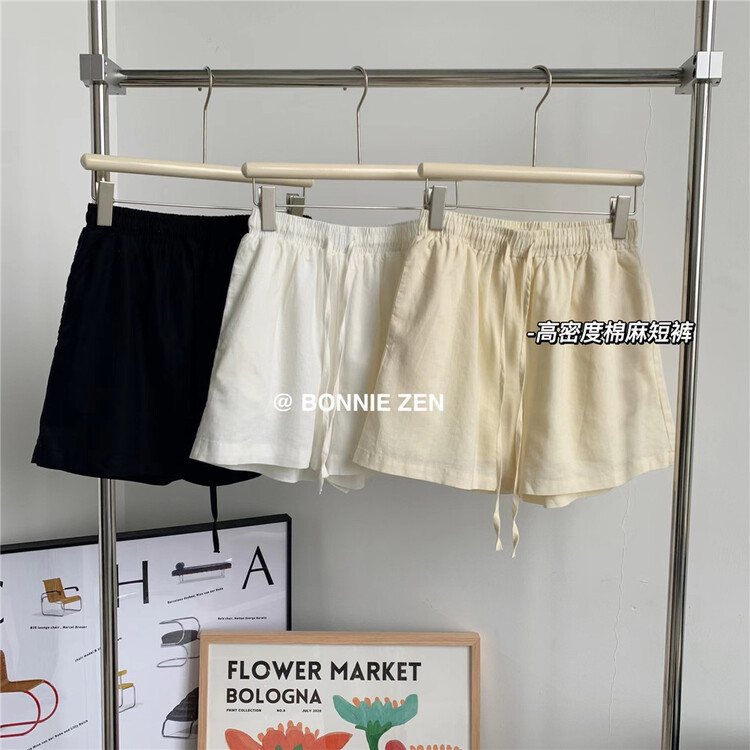 [Bonnie] simple solid color elastic waist lace up casual shorts 2260# XYJ