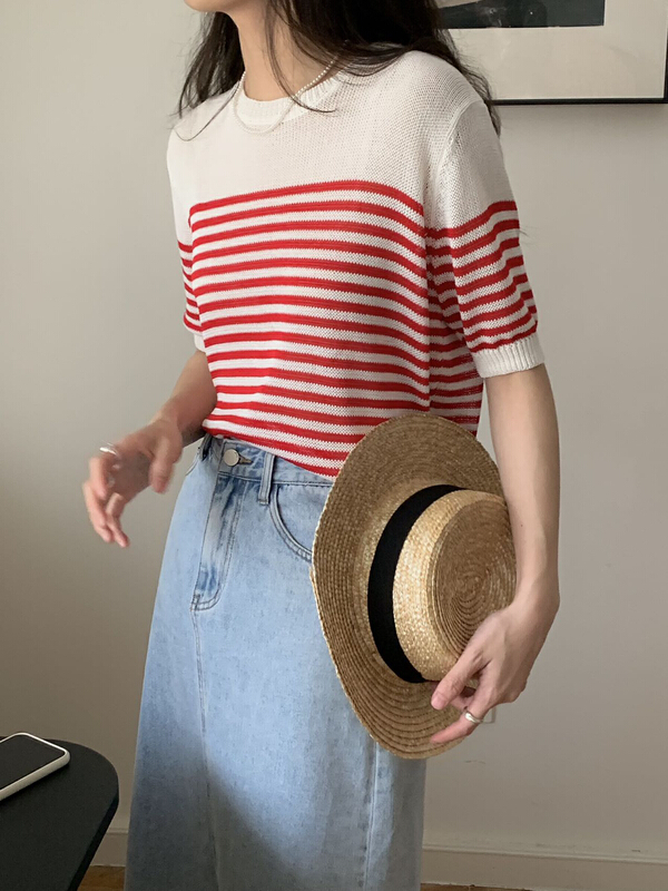 New in early summer! [Gabrielle] casual stripe T-shirt b2241# zxl