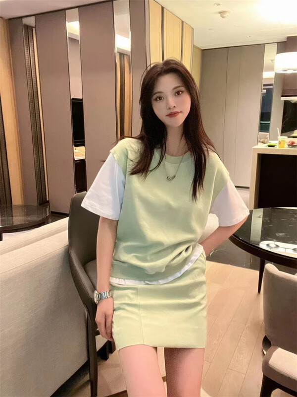 New in early summer! [OA] simple and versatile color matching sweater + versatile comfortable casual Shorts Set 1167# XYY