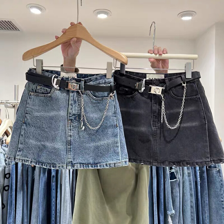 New in early summer! [by flow] Korean versatile fashion denim skirt (with belt) w267# XYY
