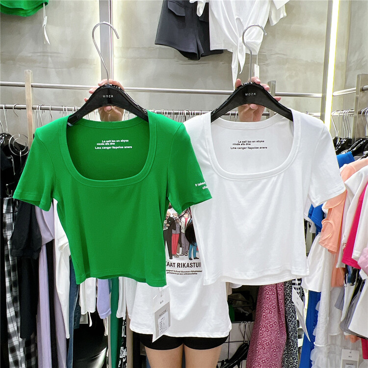 [mozr] slim fit letter printed short sleeve T-shirt 22129# XYJ