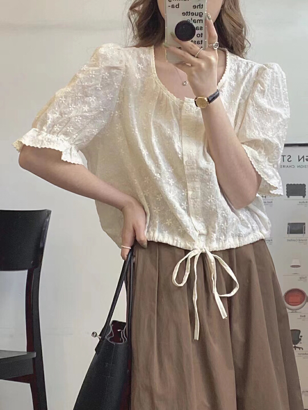goods in stock! New in early summer! [tototellme] Korean embroidered single breasted blouse 23174# HBx