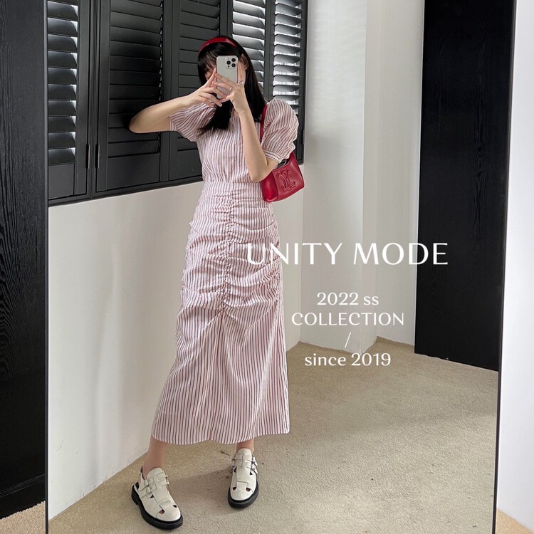 New in early summer! [unit] square neck bubble sleeve blouse + slim skirt two piece suit 8985# cqw