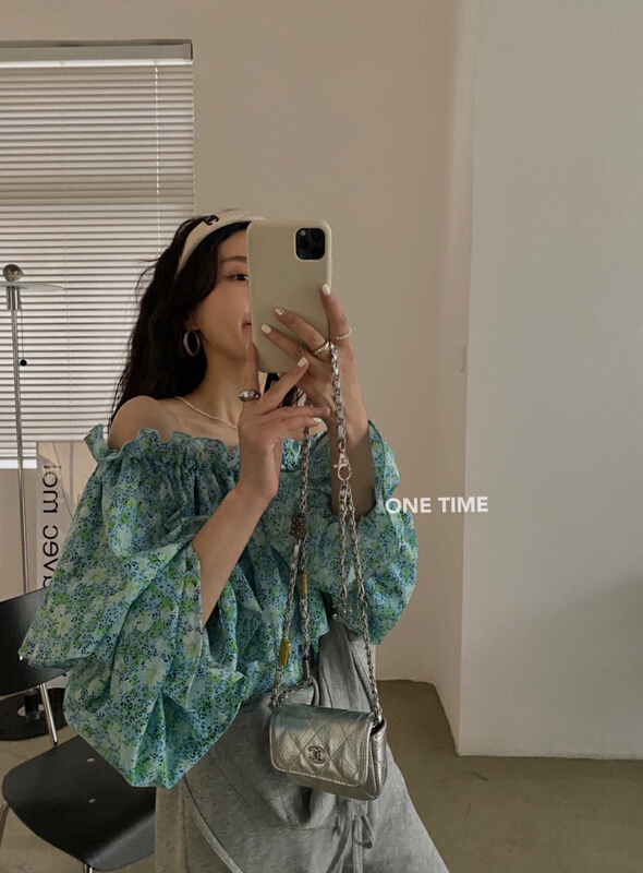 [one time] holiday style off shoulder floral blouse 296# CLS