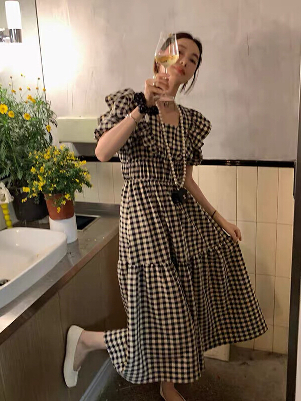 [RM. HH] small flying sleeve backless PLAID RUFFLE DRESS (only dresses) 373# ozq