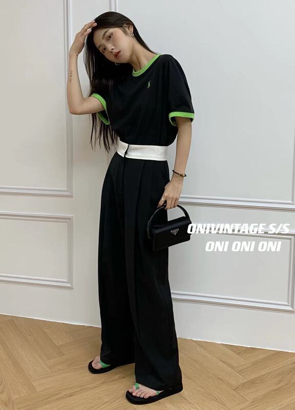 [ov] contrast hem loose and comfortable trousers 5035# zxl