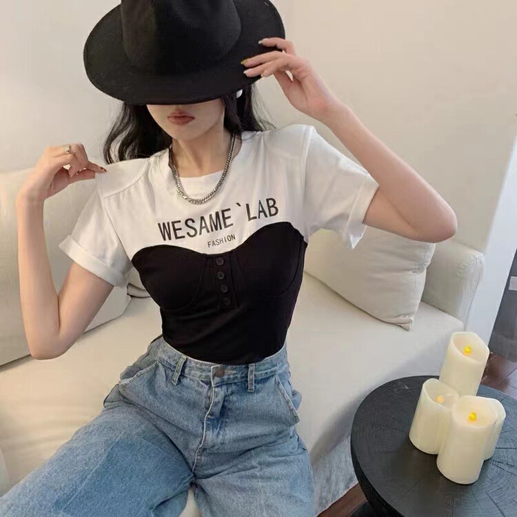 goods in stock! New in early summer! [c.x initial center] round neck fake two letter printed short sleeve T-shirt 9961# WTT