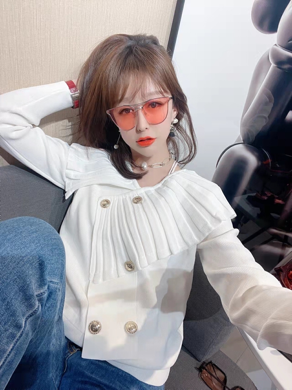 goods in stock! New year in early spring! [pan] fashion Korean asymmetric Lapel fashion double breasted warm sweater (only sweaters) 0029# PCZ