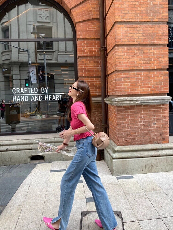[JFT] Korean simple wide leg slit jeans j3522# CLS