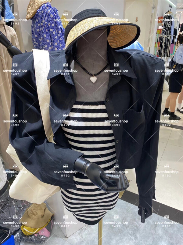 [sevenbackhop] striped knitted tight strapless dress 2231# ozq