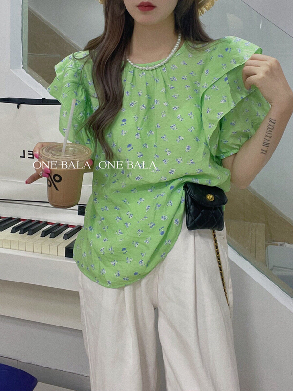 [one Bala] crew neck Pullover floral blouse 1261# hjy
